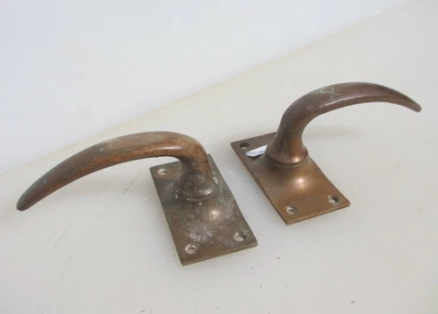 Vintage Brass Lever Door Handles Old Bronze Mid Century Antique Art Deco Cover