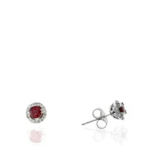 .73 TCW Natural Round Cut Red Ruby 14K White Gold Studs - September Birthstone - Picture 1 of 6