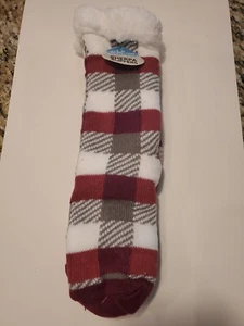Womens Sherpa Socks Plaid Print Fleece Lined Thick Cozy Non Skid Slipper - Picture 1 of 3