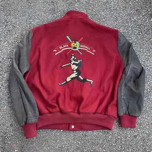Vintage Negro League Baseball Jacket Varsity Bomber Leather Coat Mens Size 2XL - Picture 1 of 6