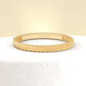 10K Yellow Gold Herringbone Ring, Slim Textured Wedding Band, Minimalist Band - Picture 1 of 7