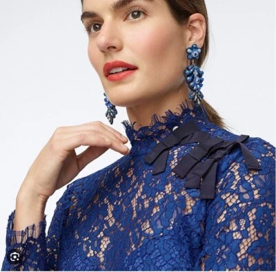 Pendientes J.Crew Bordados Floral Respaldo Cuero Azul Nuevos con Etiquetas Foto 1 de 2