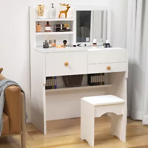 Dressing Table with LED Mirror Modern Makeup Desk Vanity Table Set + Stool White - Picture 1 of 17