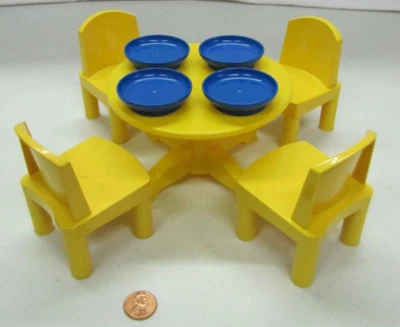 Lego Duplo Yellow Kitchen Dining Table Blue Plates Education Large 6" Doll 2003 - Image 1 of 4