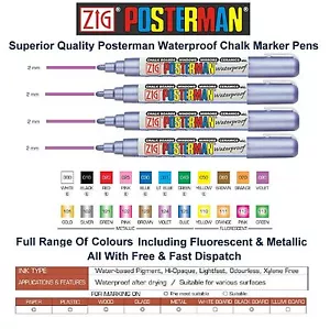 Zick Posterman Medium 2 mm Kreide Marker Stift Stifte Wasserdicht Whiteboard Glas Metall - Bild 1 von 24