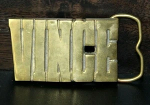 Vintage Solid Brass Belt Buckle VINCE Name Personalized Aminco Taiwan Cut Out - Picture 1 of 6