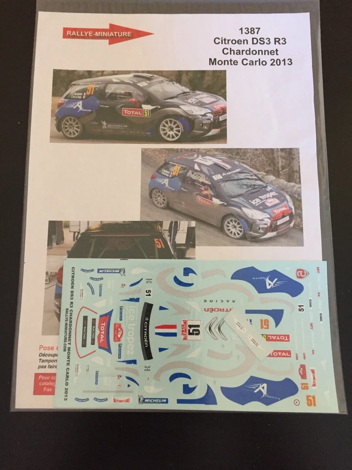 DECALS 1/43 CITROEN DS3 CHARDONNET RALLYE MONTE CARLO 2013 WRC RALLY MONTECARLO - Photo 1/1