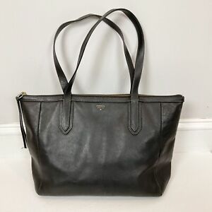 FOSSIL SYDNEY Black Leather Shopper Tote Shoulder Handbag Carryall Purse