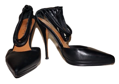 ELIZABETH & JAMES Black Leather JASMIN Ankle Wrapped Zip-Up Pumps US 6 - Image 1 of 4