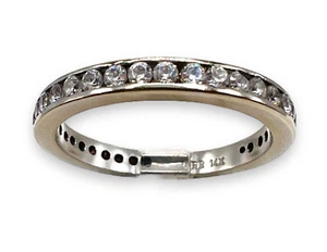 Vintage 14k White Gold Round Cut White Stone Eternity Band Ring 7.75 - Picture 1 of 9