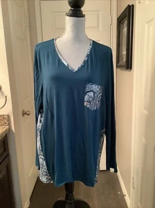Chico’s size 3 XL Teal Paisley Hi-Lo Hem tunic Long sleeve - Picture 1 of 5