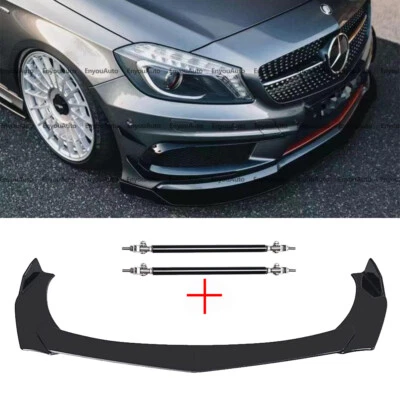 For Mercedes-Benz S450 S500 Front Bumper Lip Spoiler Splitter + Strut Rods Black - Image 1 of 4