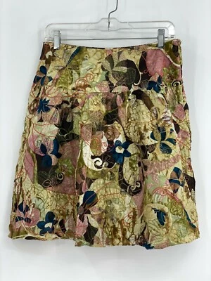 Chicos Talla 1 Pequeña 8 100% Seda Línea A Bordada Floral Midi Falda Diseñador Foto 1 de 4