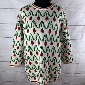 Celtic Isle Merino Wool Sweater Pullover XL Ireland Floral Print Tulip Knit Aran - Picture 1 of 24