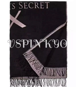 New Victoria's Secret VS Black Pink Heart  Acrylic Fringe Blanket 50” x 60”  NWT - Picture 1 of 3