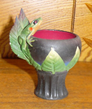 Small 2001 Nancy Adams Art Pottery Frog Handle Cup Or Raised Bowl - 3 1/2"