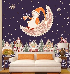 3D Moon Snowman O155 Christmas Wallpaper Wall Mural Removable Self-adhesive Amy - Picture 1 of 11