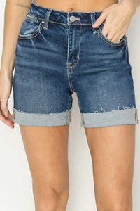 Risen High Rise Cuffed Denim Shorts - Picture 1 of 7