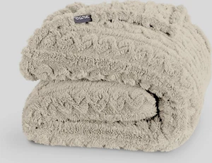 NWOT BARE HOME OYSTER COLORED TEXTURED POLYESTER SHERPA THROW BLANKET- 48" x 68" - Picture 1 of 9