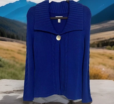 Cárdigan Kim Rogers Misses Pequeño Suéter Azul Tejido con Cable Un Botón Nuevo Foto 1 de 4