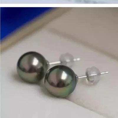 Precioso Pendiente Perla Redonda Negra Mar del Sur 6-7 mm Oro Blanco 18K Foto 1 de 3