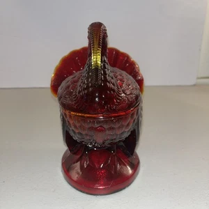 LE SMITH Ruby Red Amberina Glass Turkey Candy Dish Cadmium 1960s EUC Heavy Wt - Picture 1 of 11