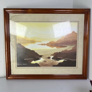 Pintura acuarela paisaje Richard Akerman litografía firmada y enmarcada - Imagen 1 de 5