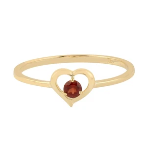 10K Yellow Gold Garnet Heart Ring Dainty Minimal Love Jewelry Lovely Gift Women - Picture 1 of 7