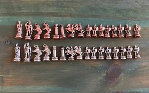 Pewter And Bronze Complete Chess Set (32 Pc) Roman Medieval Style - Picture 1 of 10