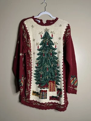Suéter de Navidad Feo Tejido a Mano De Colección para Mujer XL Rojo Árbol Regalos Islas del Norte Foto 1 de 4