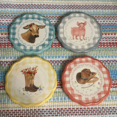 Juego de 4 posavasos de guinga de gres The Pioneer Woman Western de animales de granja Foto 1 de 4