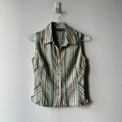 Blusa Vintage Mexx Rayas Sin Mangas Y2K Lino Natural Look Talla M Foto 1 de 4