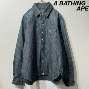 A Bathing Ape Denim Shirt High Quality Thick Fabric Rare Design Size M - Picture 1 of 9