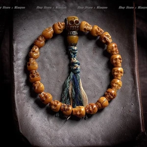 Auténtico Brazalete Budista Hueso de Yak Un Lazo Cuentas Calavera Artefacto Esotérico - Imagen 1 de 6
