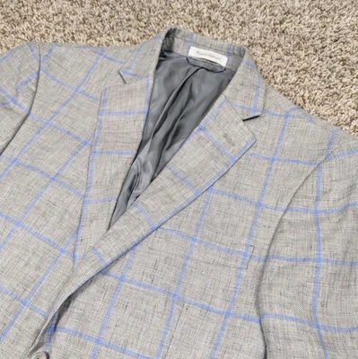 Ralph Lauren LRL Blazer Jacket Mens 38R Grey Windowpane Check Linen Sport Coat - Image 1 of 4