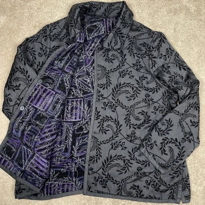 Chaqueta reversible Coldwater Creek para mujer XL púrpura negra arte para usar bohemia Foto 1 de 4