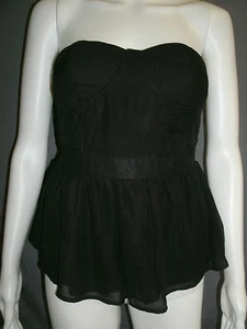 Junior rue21 Solid Black Chiffon Peplum Style Strapless Bustier-100% Polyester - Picture 1 of 7