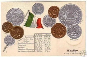 00275 geprägte Ak mit Münzen von Mexiko um 1900 - Bild 1 von 1