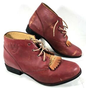 GUC Women's Ariat Red leather low Roper riding Boots Sz 8.5 M