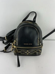 Michael Kors Rhea Women's Mini Studded Black Leather Convertible Straps Backpack - Picture 1 of 9
