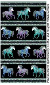 Horse Fabric Horsen Around Paisley Gold Accents Cotton Benartex 23"X44" Panel - Picture 1 of 1