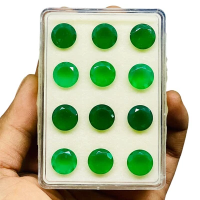 12 piezas piedras preciosas sueltas sin tratar de alta calidad de ónix verde natural de 12 mm de corte redondo Foto 1 de 4