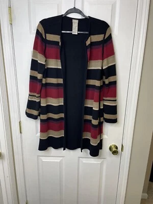 Cárdigan plumero largo abierto Chicos para mujer negro rojo beige a rayas talla L Foto 1 de 4