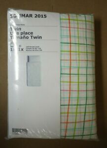 IKEA SOMMAR Duvet Cover and Pillowcase Set, Twin Size White with Multicolor, New