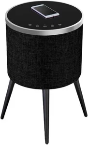 Black Glass End Table with Bluetooth Speaker, USB Outlets, Wireless Charging - Picture 1 of 5