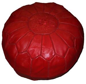 Moroccan Pouf Footstool Unstuffed Ottoman Poof Handmade Leather Genuine Red