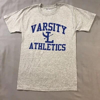 Camisa Atlética Universitaria Mujer Pequeña Gris Azul Algodón Campeón Foto 1 de 4