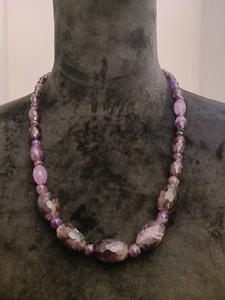 ALTE FACETTIERTE AMETHYST GRADUIERENDE PERLE Halskette Sterlingsilber Kippverschluss 23,5" - Bild 1 von 10