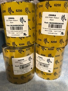 4 rolls Zebra 6200 Resin Ribbon Black Part Number 06200BK08345 - Picture 1 of 2
