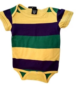 Mameluco infantil Mardi Gras a rayas púrpura verde amarillo tejido 6 meses - Imagen 1 de 2
